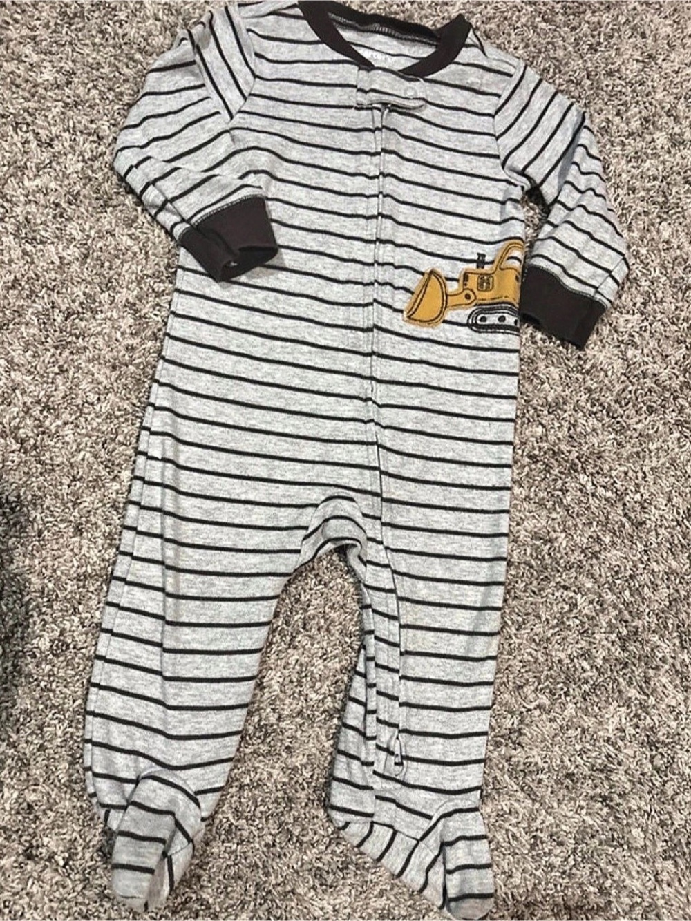 carter's Striped Construction Truck Zip-Up Sleep & Play Footie Gray & Black Baby